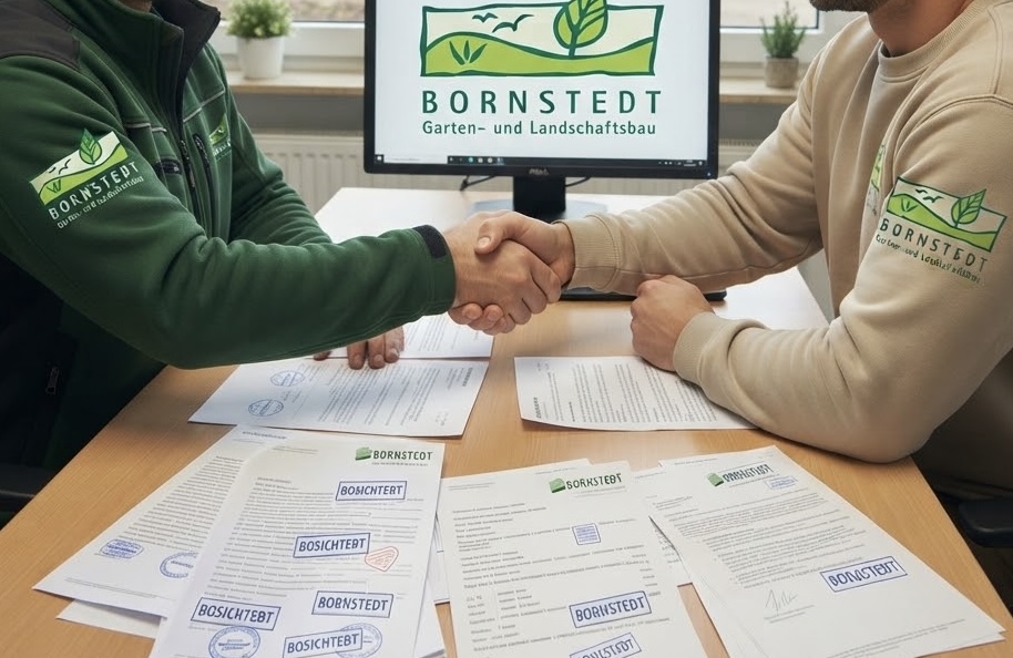 Team von BORNSTEDT Garten- und Landschaftsbau beim Austausch